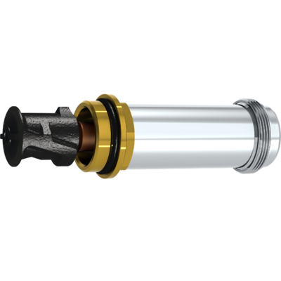 Anschlussarmatur mit Hamburger Kolben zur nachträglichen Montage auf bereits vorhandene Rundstromventile nach DIN 3500, Modell Seppelfricke → Standardlänge (Einbautiefe max. 26,5 mm), Kolbengröße Ø 28 mm