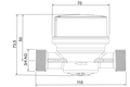 Maßzeichnung Aufputz-Wohnungswasserzähler SMART M für Kaltwasser und Warmwasser. Funkvorbereitet, Baulänge 110 mm.