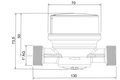 Maßzeichnung Aufputz-Wohnungswasserzähler SMART M für Kaltwasser und Warmwasser. Funkvorbereitet, Baulänge 130 mm.