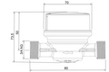 Maßzeichnung Aufputz-Wohnungswasserzähler SMART M für Kaltwasser und Warmwasser. Funkvorbereitet, Baulänge 80 mm.