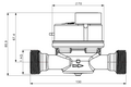 Maßzeichnung Aufputzwasserzähler T90 SMART M OMS G1 mit integriertem Funk für Kaltwasserzähler und Warmwasserzähler, Baulänge 130 mm